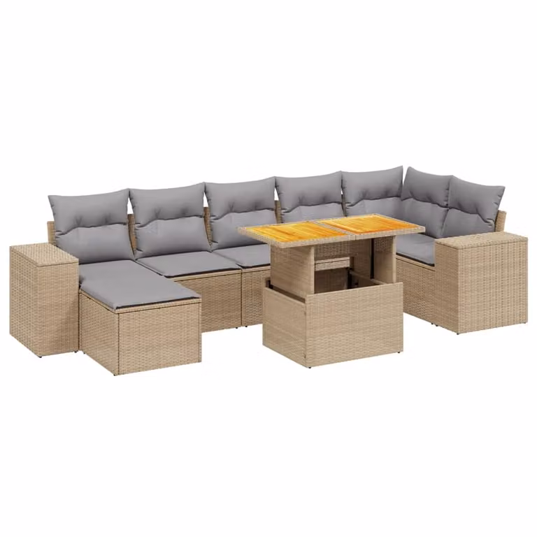 Set Divano da Giardino 8 pz con Cuscini Beige in Polyrattan