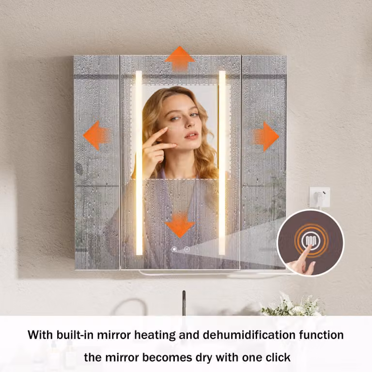 Mobiletti da bagno con specchio, 60 cm - Illuminazione LED con regolazione della temperatura del colore - Antiappannamento e presa di ricarica