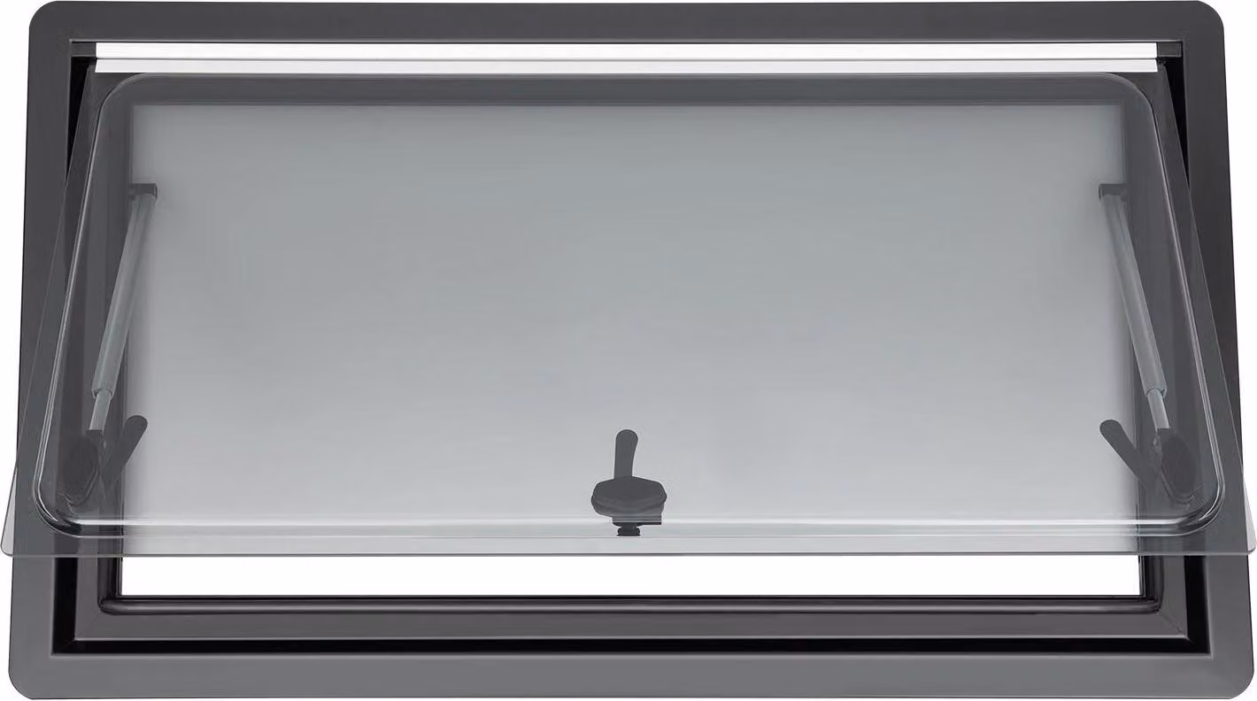 Finestre per camper - Finestre a vasistas 900x500 mm - Finestre di ventilazione - Vetro temperato - Telaio in alluminio - Finestre laterali per caravan e camper - Adatte per spessori delle pareti da 25 a 35 mm - Colore nero