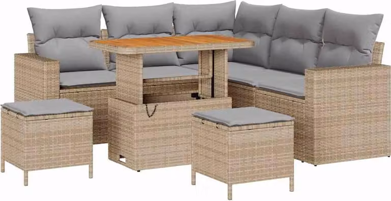 Set Divano da Giardino 8 pcs Beige polyrattan