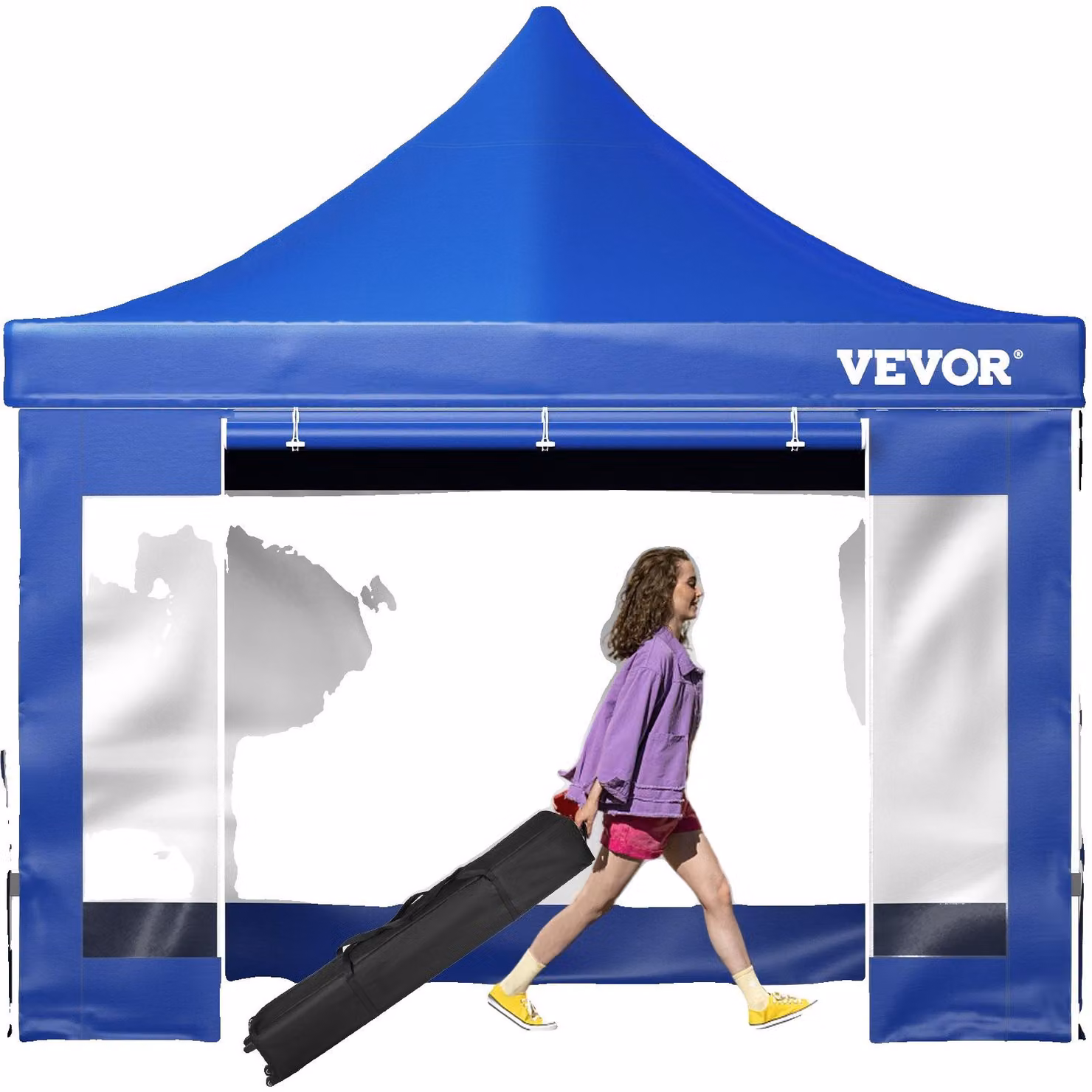 VEVOR gazebo pieghevole 3x3m gazebo pieghevole 240g poliestere rivestito in PVC gazebo pop-up 1,95-2,13m regolabile tenda da festa tenda da spiaggia blu per matrimoni o altre attività commerciali