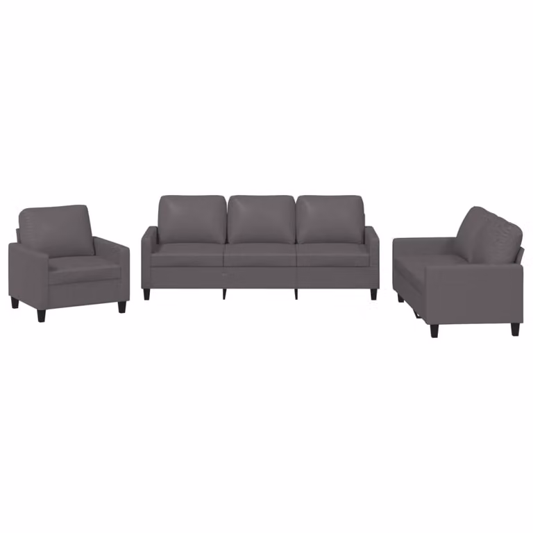 Set di Divani 3 pz con Cuscini Grigio in Pelle finta