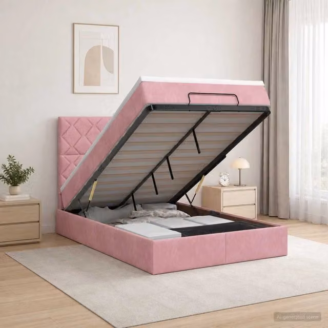 Letto ottomano con contenitore vidaXL in velluto rosa e bianco, L/P/H: 200 x 120 x 88 cm