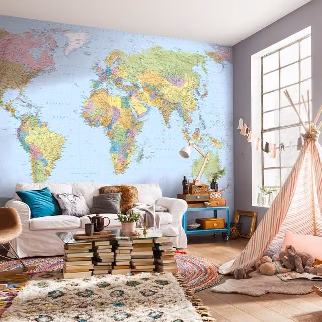 Fotomurale KOMAR World Map multicolor L: 368 cm, H: 248 cm