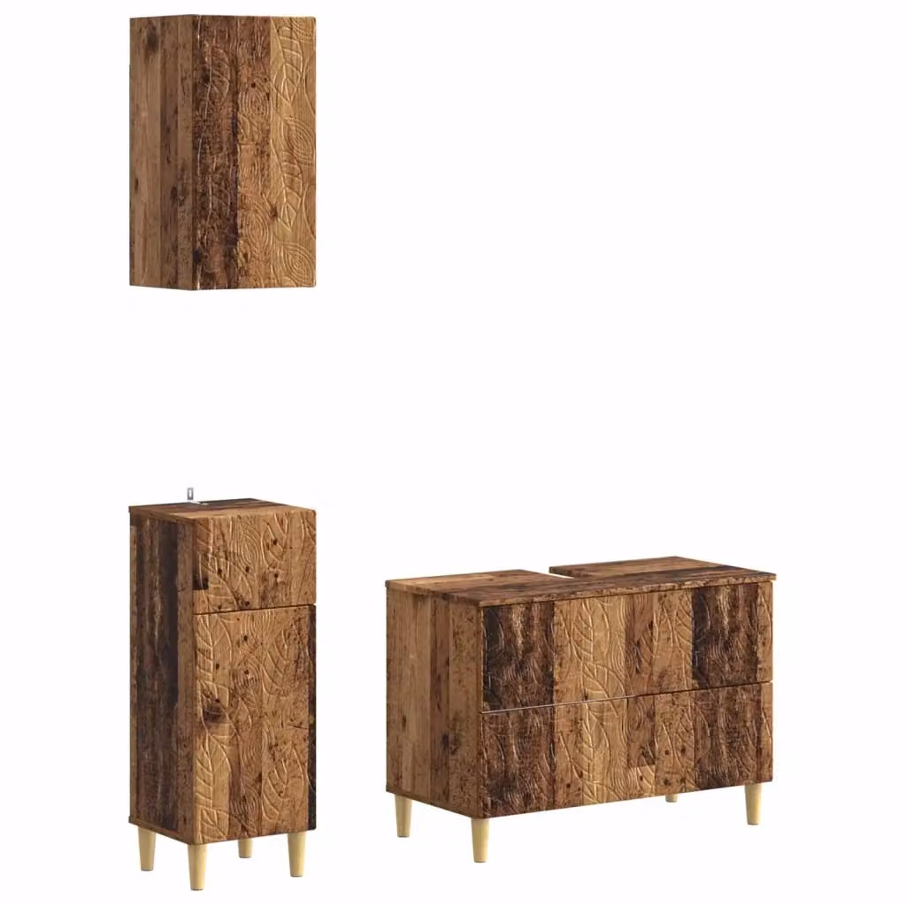 Set di mobili da bagno 3 pezzi vidaXL in legno marrone con mobile lavabo e pensili a parete – 2