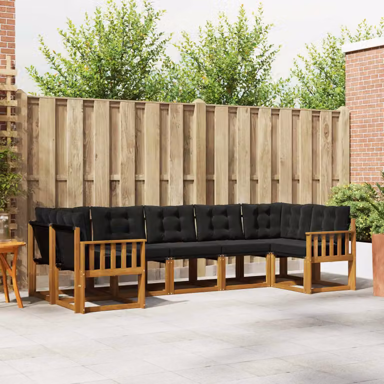 Set di divani da esterno vidaXL 7 pz in legno di acacia con cuscini marrone e nero