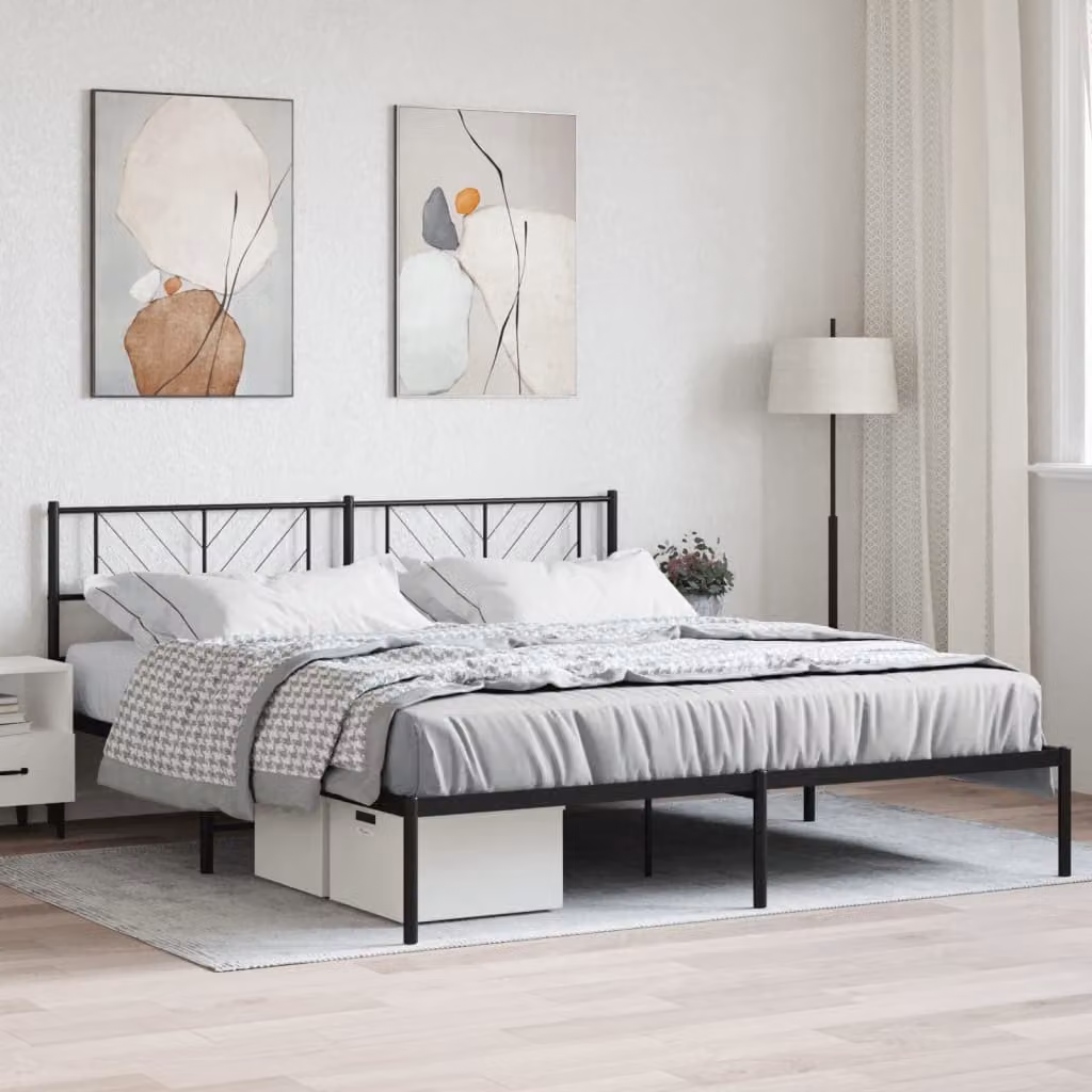 vidaXL Giroletto con Testiera in Metallo Nero L: 200 cm, P: 200 cm, H: 90 cm