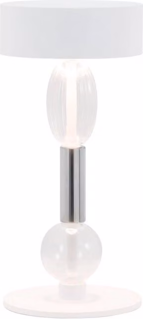 Zafferano Royal Family Wi-Fi Lampada da Tavolo Led Smart Ricaricabile con Dimmer Touch in Alluminio Bianco e Vetro Soffiato