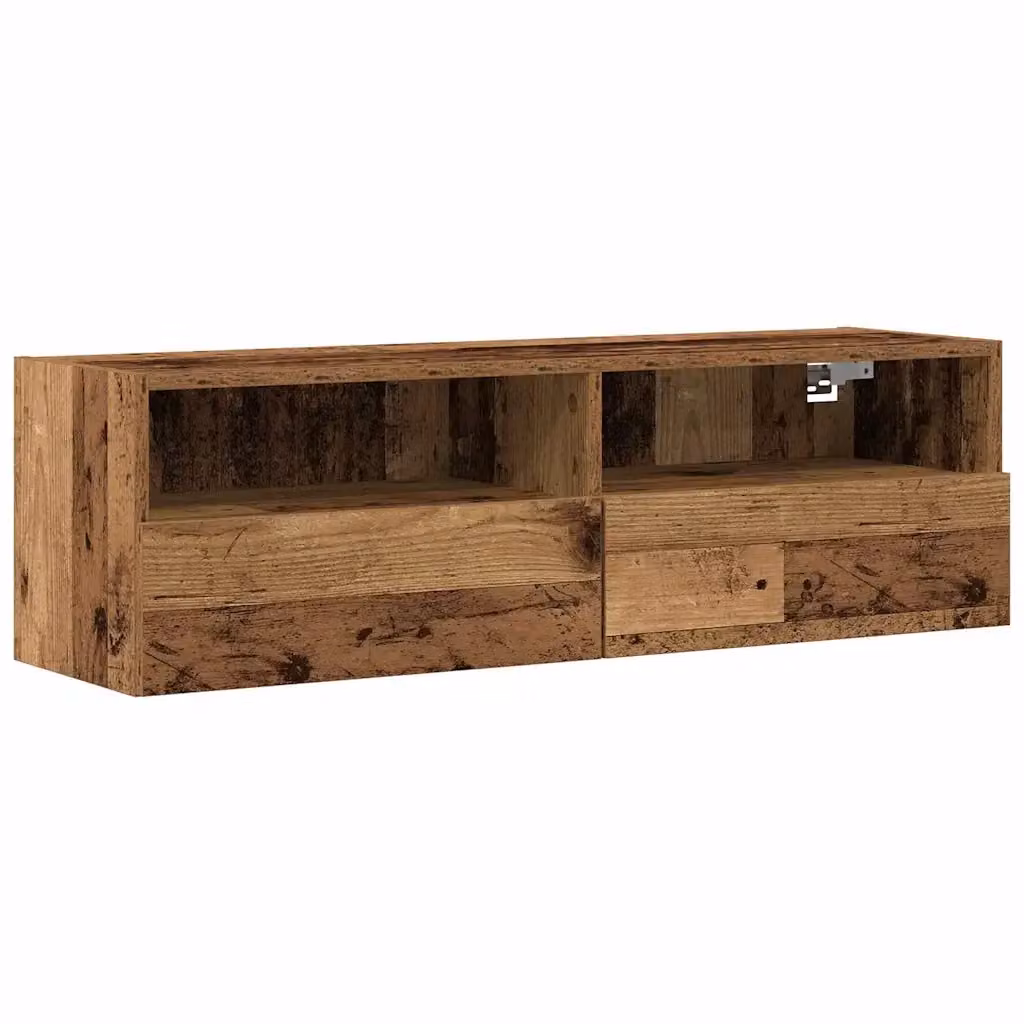 Set di 2 mobili TV moderni a parete HELLOSHOP26 in legno composito marrone con finitura legno anticato, L 100 cm x P 30 cm x H 30 cm – 2