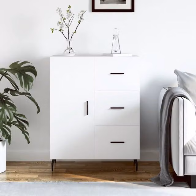 Credenza bianca vidaXL a parete in legno e metallo L: 69,5 cm, P: 34 cm, H: 90 cm – 1
