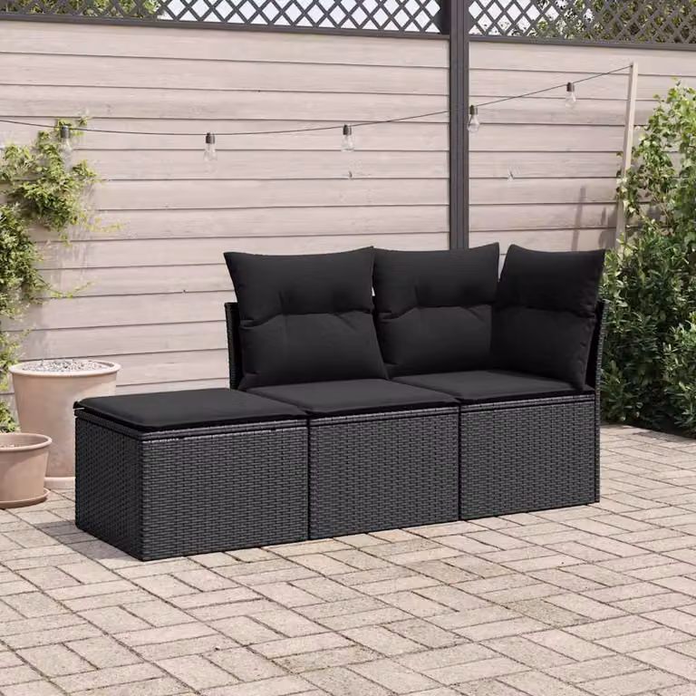 vidaXL Set Divani da Giardino a L con Cuscini Nero in Polyrattan e Metallo