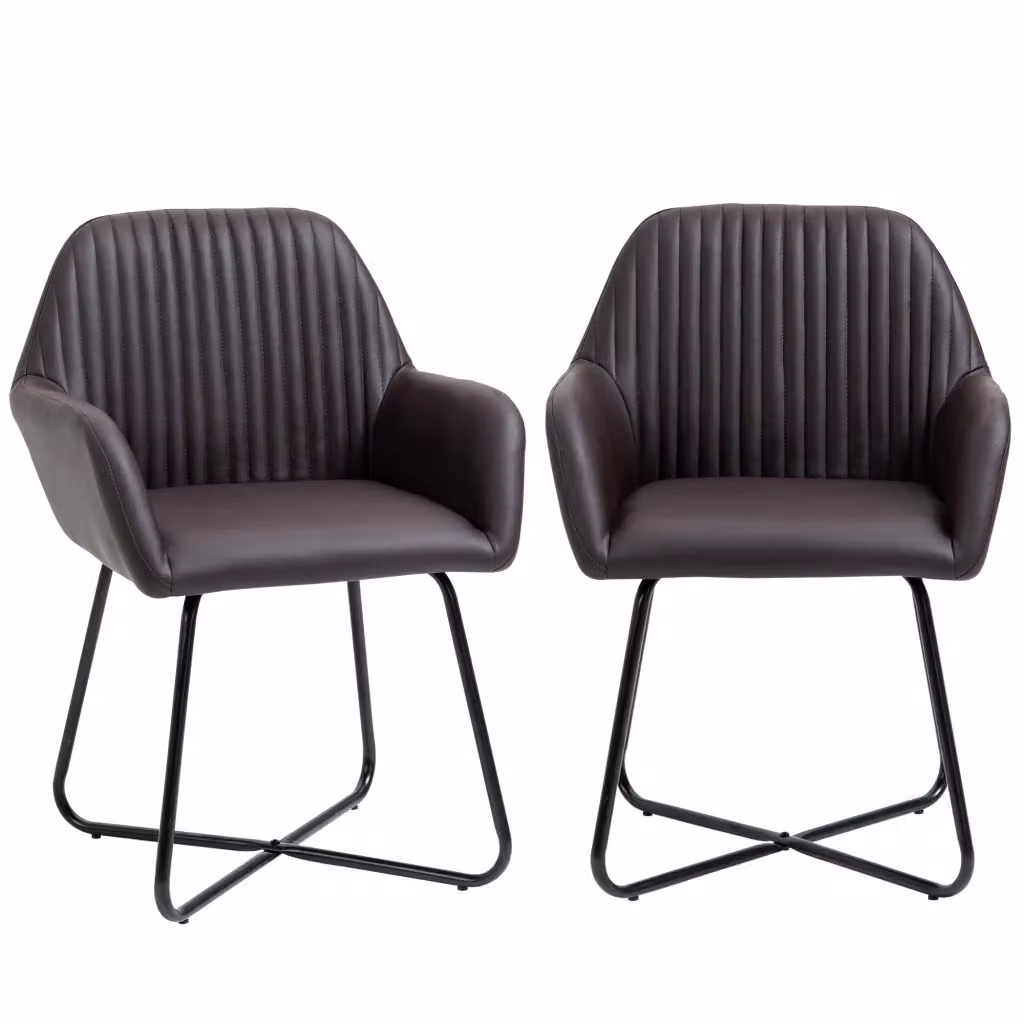 Set di 2 sedie moderne imbottite in similpelle marrone per sala da pranzo, cucina o soggiorno, L: 60 cm, P: 56.5 cm, H: 85 cm – 2