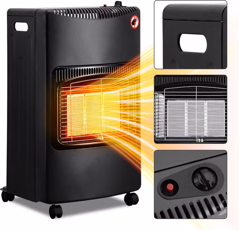 Ikodm, riscaldatore a infrarossi nero, riscaldatore a gas da 4200 W, 3 livelli di riscaldamento, sistema di sicurezza con spegnimento automatico, regolatore, tubo flessibile, 2 adattatori