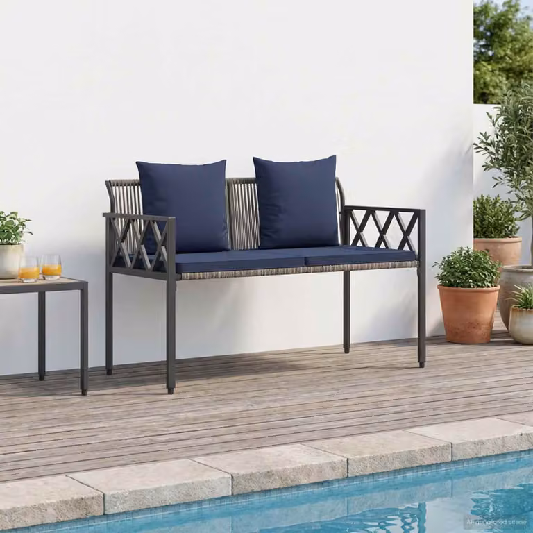 Panchina da esterno a 2 posti vidaXL in rattan e metallo con braccioli, L 116 x P 56 x H 75 cm