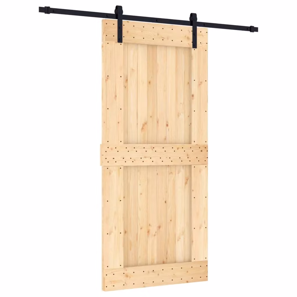 Porta scorrevole moderna vidaXL in legno e acciaio, colore marrone e nero, L: 95 cm, H: 210 cm – 2