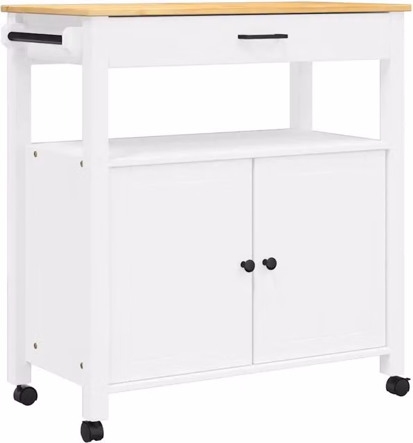 Carrello da Cucina MONZA in Legno Massello di Pino, Bianco e Marrone, L: 84 cm, P: 40 cm, H: 88,5 cm
