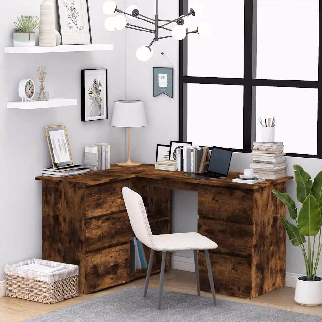 Scrivania ad Angolo vidaXL in Legno Rovere Fumo, L 145 x P 100 x H 76 cm – 1