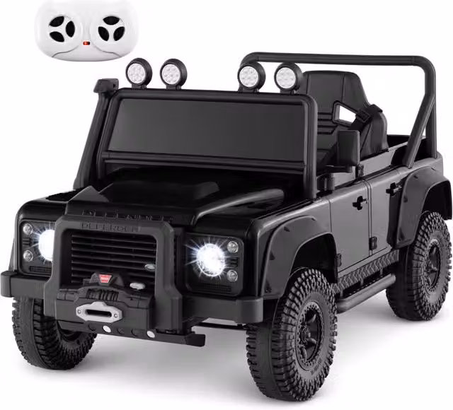 Macchinina elettrica giocattolo Land Rover con telecomando parentale, luci e suoni, colore nero, L: 115 cm, P: 61 cm, H: 61 cm