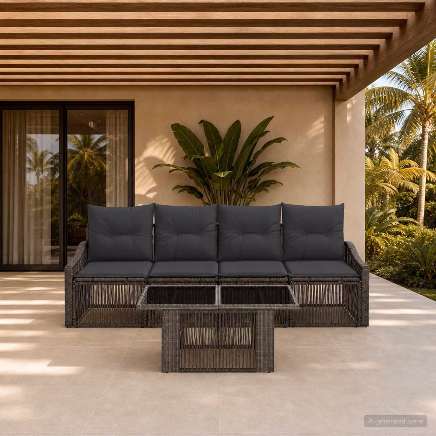 Set Divano da Giardino vidaXL 5 Pezzi in Polyrattan Grigio e Antracite con Cuscini e Tavolino