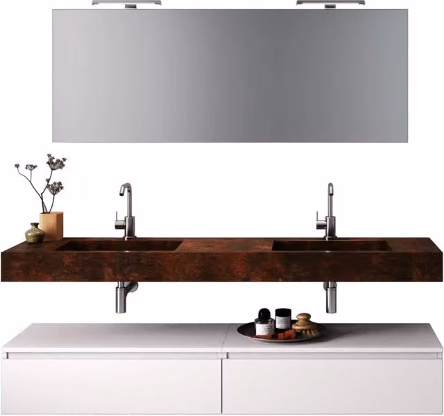 Composizione bagno ASTRA 7 pezzi corten e bianco con illuminazione LED e specchio