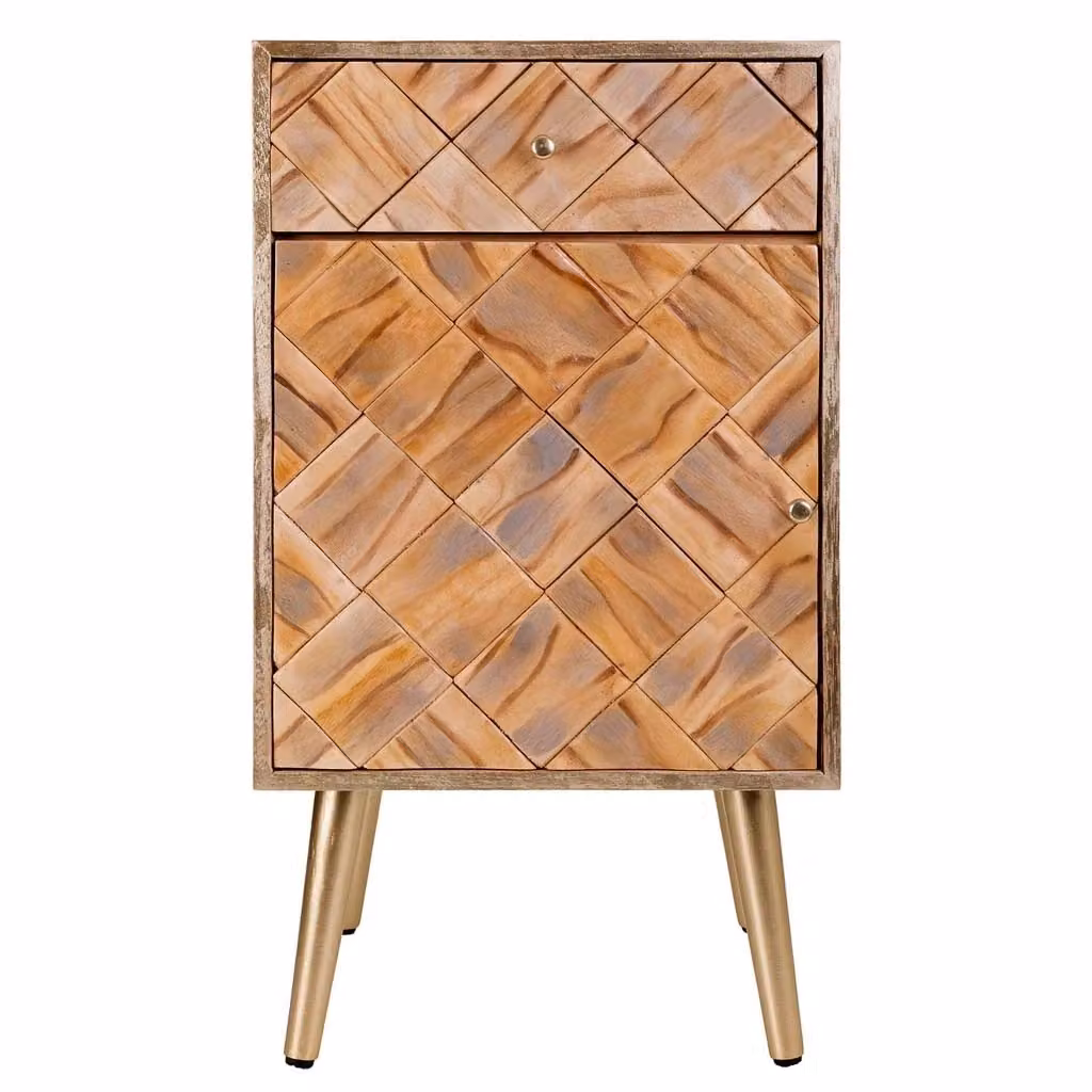 Comodino moderno Wanderlust Deco in legno e rattan marrone con dettagli oro L/P/H: 40 x 35 x 71 cm – 2