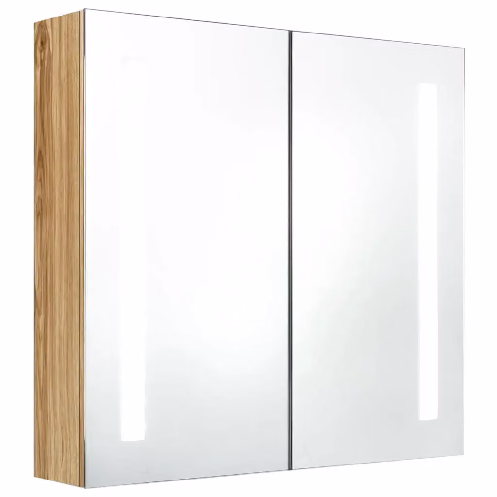 Armadietto da bagno moderno vidaXL con specchio e illuminazione LED in rovere marrone, L: 62 cm, H: 60 cm, P: 14 cm – 2