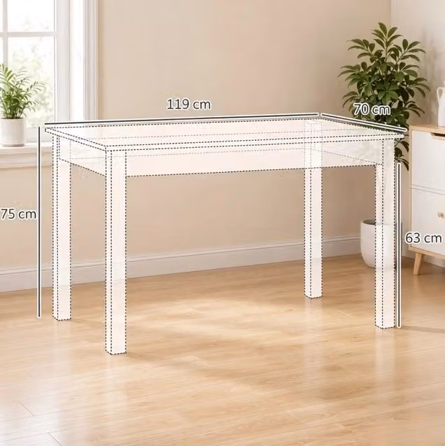 Tavolo da pranzo rettangolare in truciolato laminato 119x70 cm, capacità 4-6 persone, colore rovere o bianco