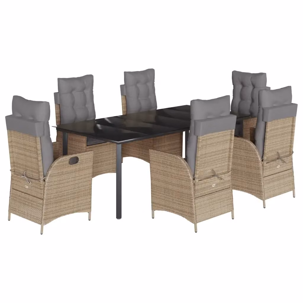 Set da pranzo da giardino vidaXL in polyrattan con tavolo in vetro e 7 pezzi con cuscini beige – 2