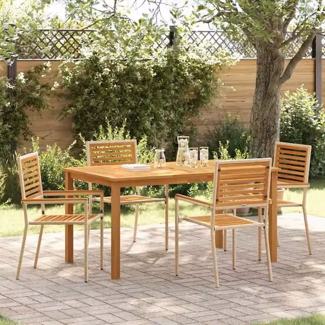 Set da Pranzo per Giardino 5 pz Beige Legno di Acacia Massello 3365519