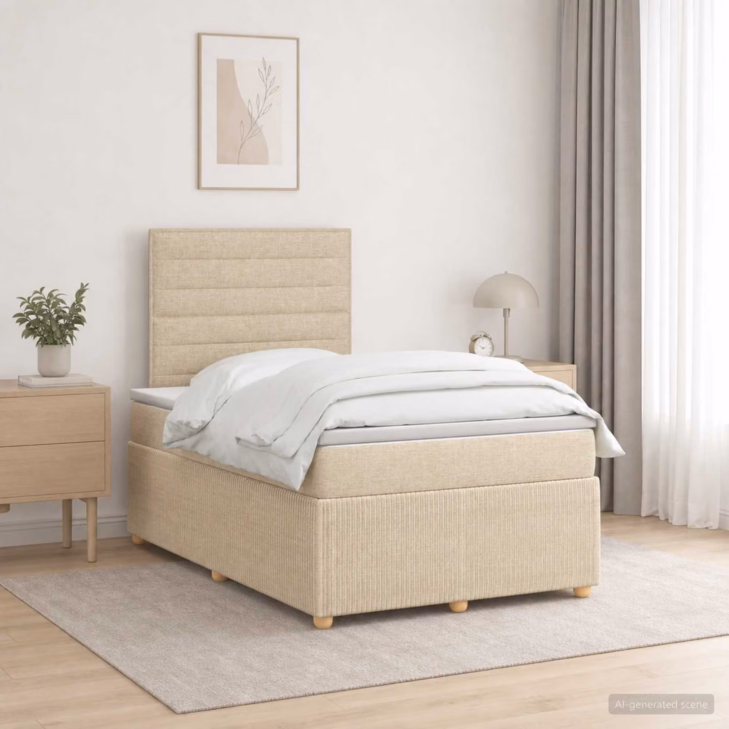 Letto Box Spring vidaXL con Materasso Ibrido Beige e Illuminazione LED con Porta USB L/P/H: 120 x 200 cm