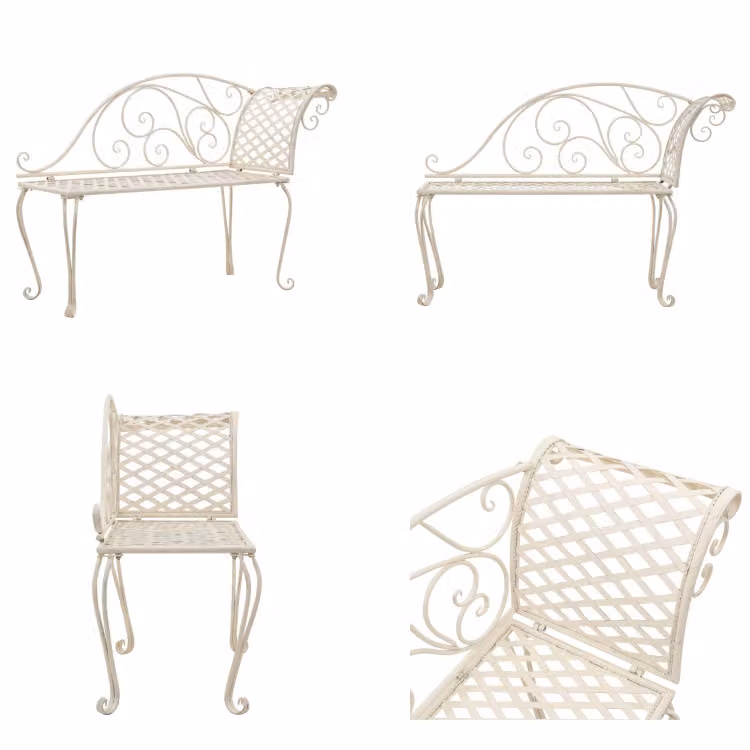 vidaXL Chaise longue da giardino 128 cm in metallo bianco antico - Divano lounge da giardino - Divano lounge da giardino - Panca da esterno - Panche da esterno