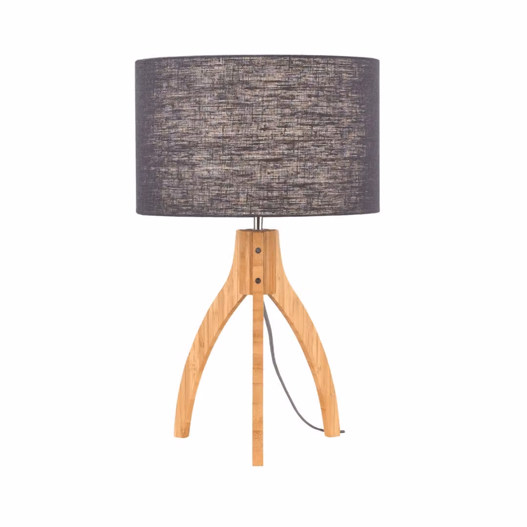 GOOD&MOJO - Lampada da tavolo Annapurna - Grigio scuro/bambù - Ø36cm Lampada da tavolo - Lampada da comodino, soggiorno, camera da letto