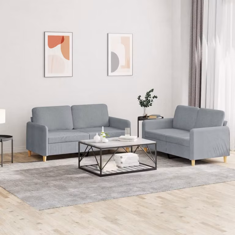 vidaXL Set di 2 Divani Moderni in Tessuto Grigio con Cuscini