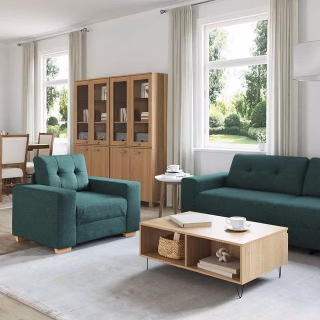 Divano 3 pz Verde Scuro Tessuto misto lino 3324633