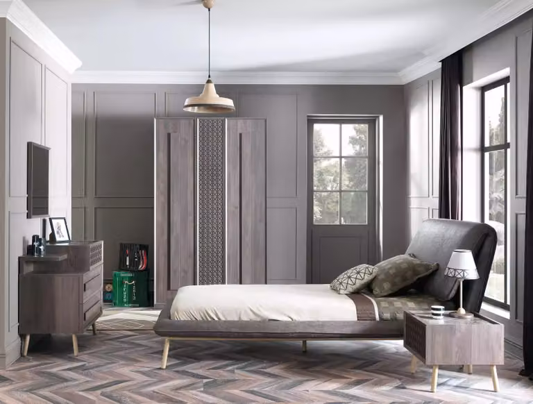 Komplete Jugendbett Kindermöbel Kinderzimmer Bett Holz Grau Set 5tlg