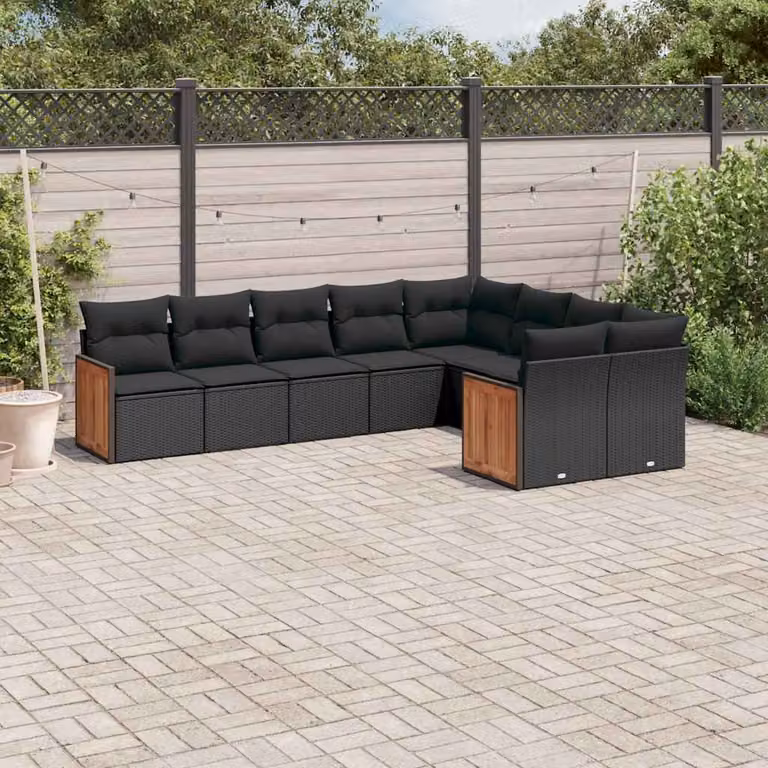 vidaXL Set Divani da Giardino a L in Polyrattan Nero con Cuscini Imbottiti e Coperture Rimosse