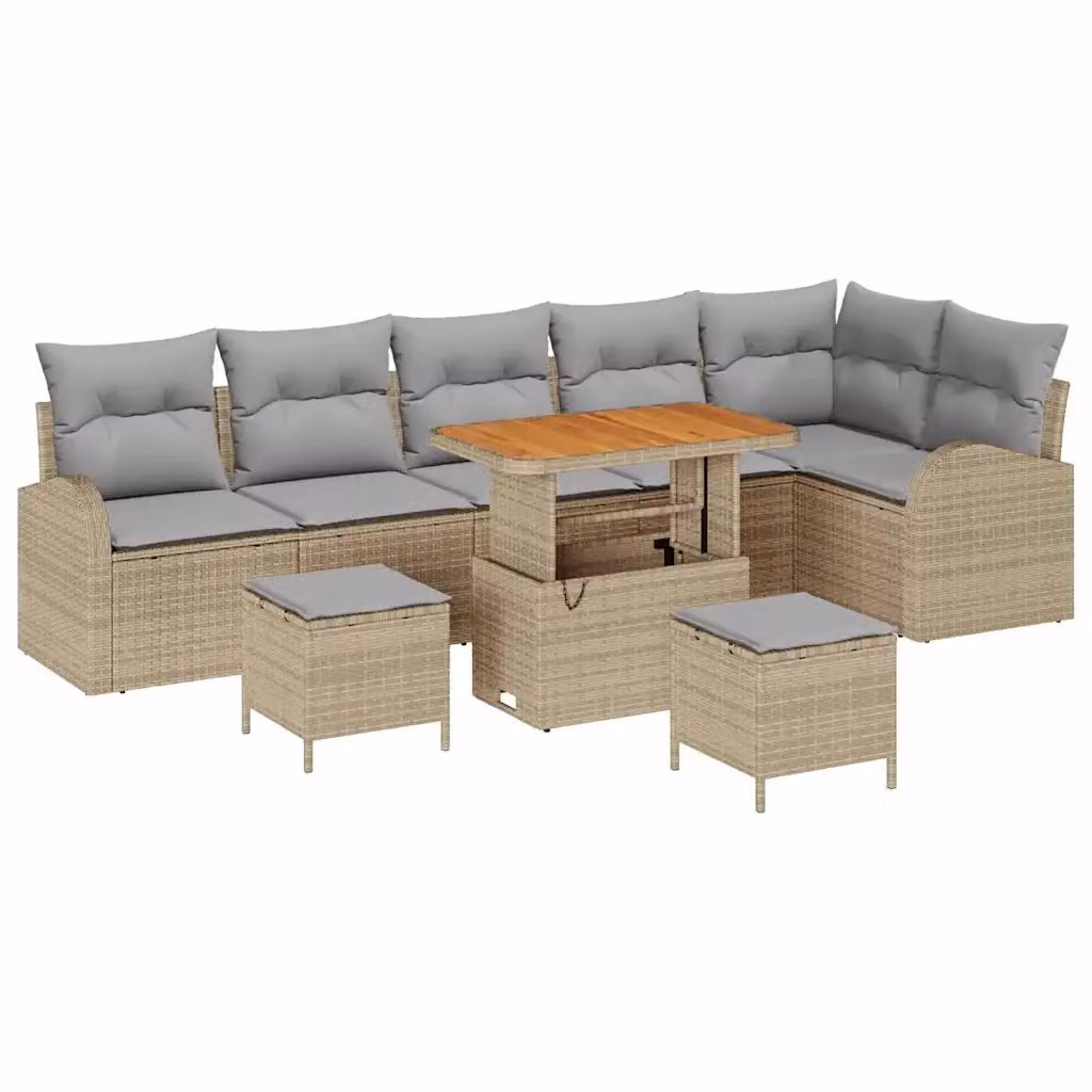 vidaXL Set Divano da Giardino a L con 9 Pezzi, Colore Beige e Grigio, con Elementi Angolari, Ottoman e Tavolino da Caffè – 2