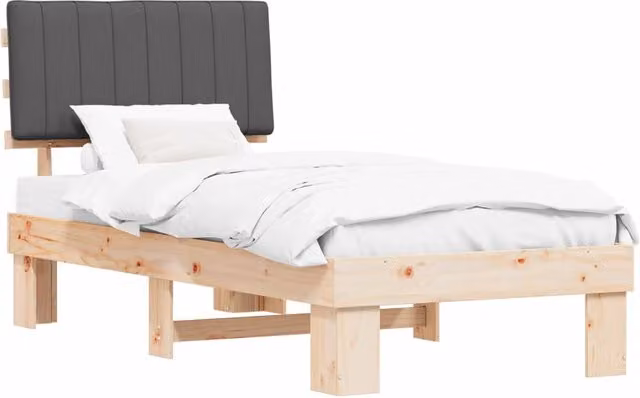Letto singolo moderno in legno di pino con testiera rivestita in tessuto grigio L/P/H: 90 x 190 cm – 1