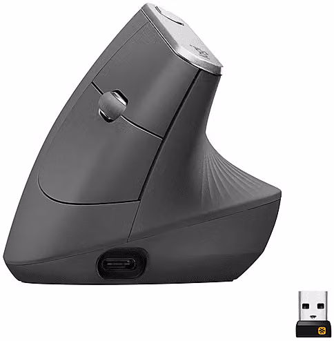 Mouse Wireless Logitech MX Vertical Ergonomico con Bluetooth, 4000 DPI, Grigio Scuro o Nero