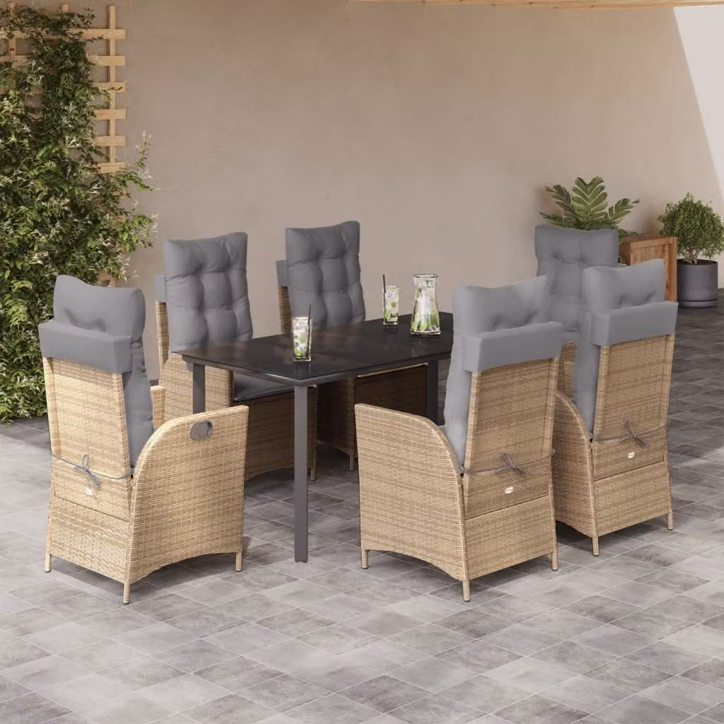 Maison Exclusive - Set da Pranzo da Giardino 7 pz con Cuscini Beige in Polyrattan