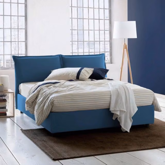 Letto matrimoniale contenitore Amy di Talamo Italia con materasso incluso, rivestimento in tessuto blu, L/P: 160 x 200 cm – 1