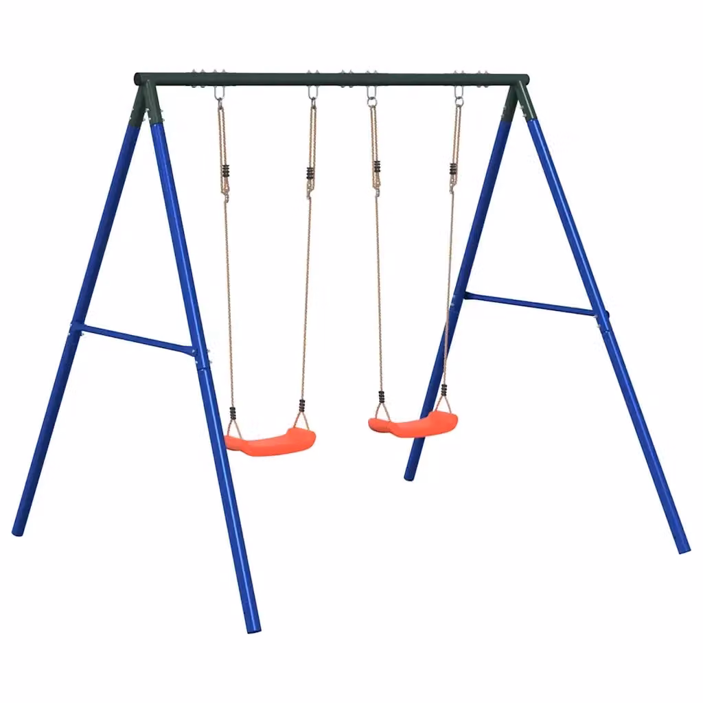 Set di 2 altalene da esterno vidaXL regolabili in altezza in metallo e plastica, disponibili nei colori blu, verde o rosso, H 206 x L 185 x P 185 cm – 2