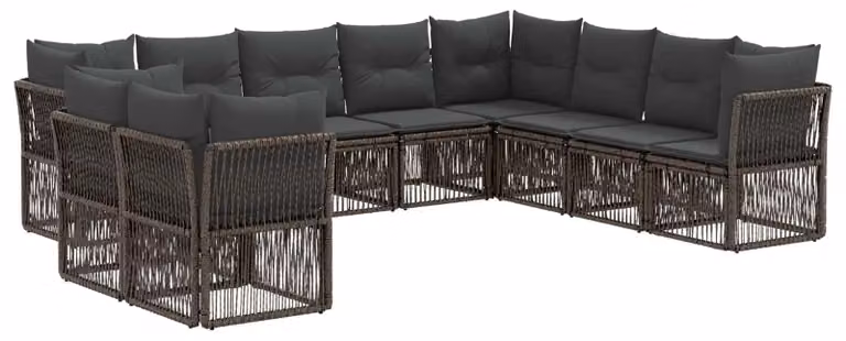 Set di divani da giardino, 10 pezzi, grigio, in rattan sintetico