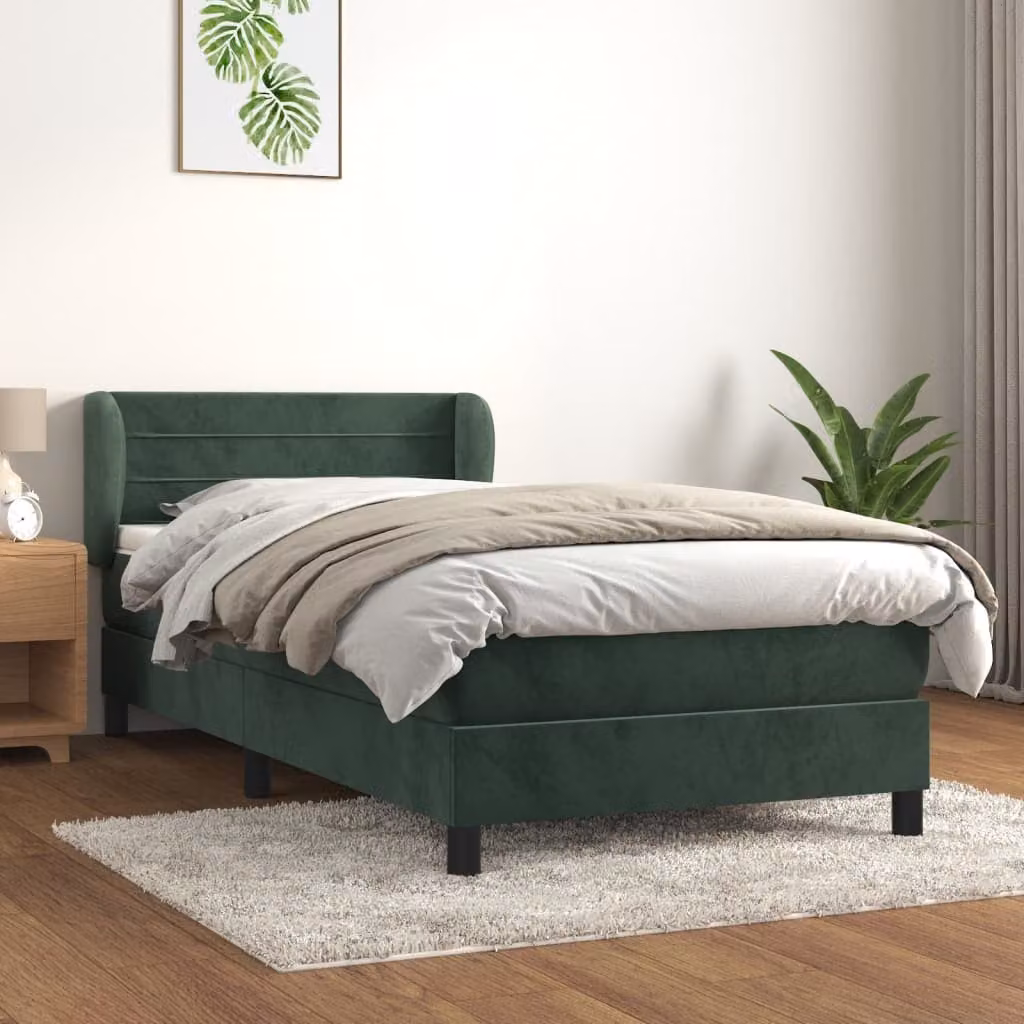 The Living Store Letto a molle con materasso verde scuro 80x200 cm in velluto