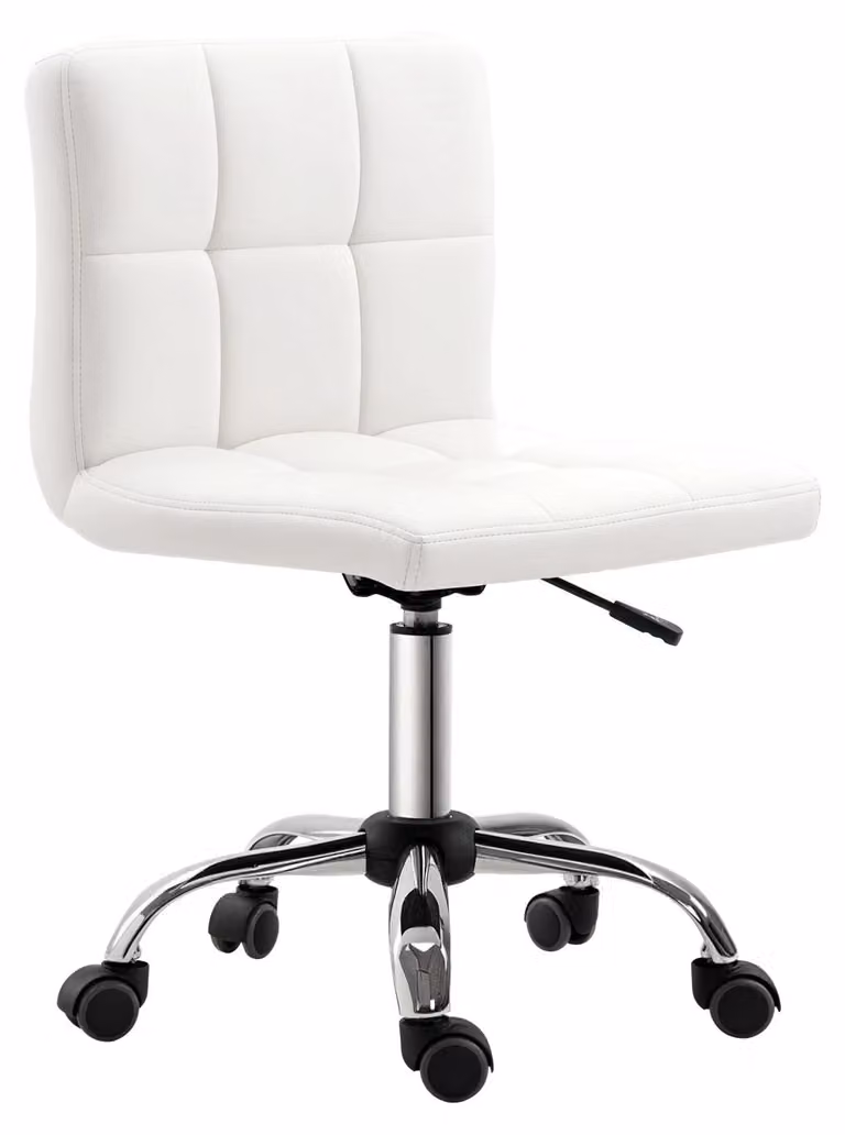 Sedia da ufficio - Sedia ergonomica per scrivania - Senza braccioli - Regolabile in altezza - Girevole - Imbottita - Rivestita in ecopelle - Bianca