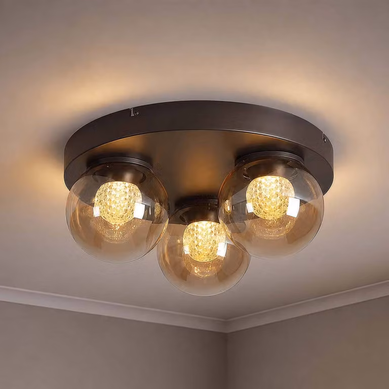 Searchlight Plafoniera soffitto Solis, dimmerabile, Crema / Ambra, Soggiorno / Sala da pranzo, Metallo, Plafoniera