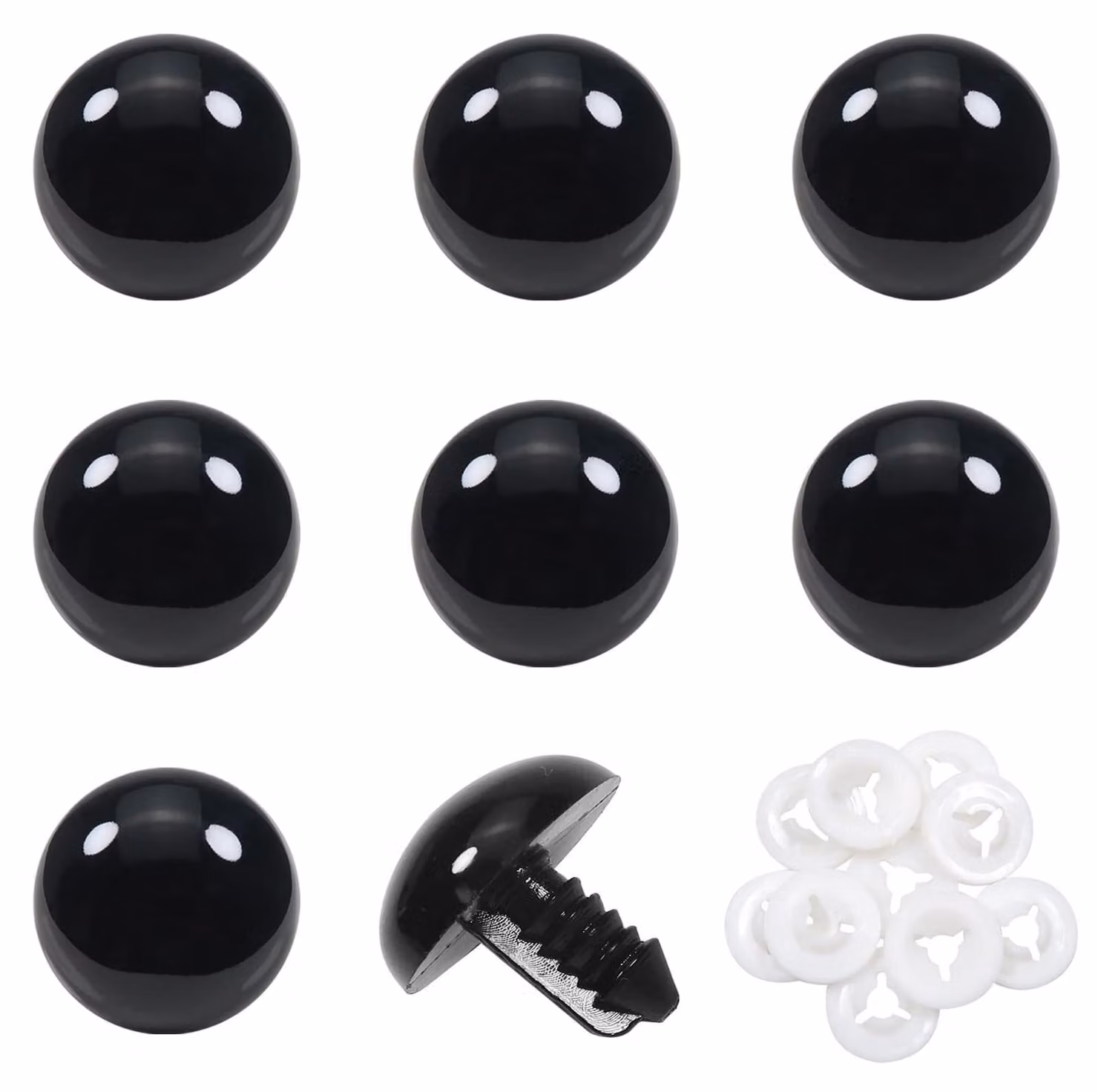Occhi di sicurezza da 24 mm, 40 pezzi, neri, in plastica, con rondelle