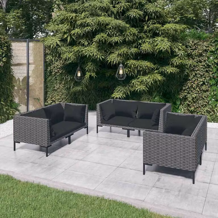 Set da giardino vidaXL composto da 6 pezzi con cuscini in polyrattan e struttura in metallo, colore grigio scuro