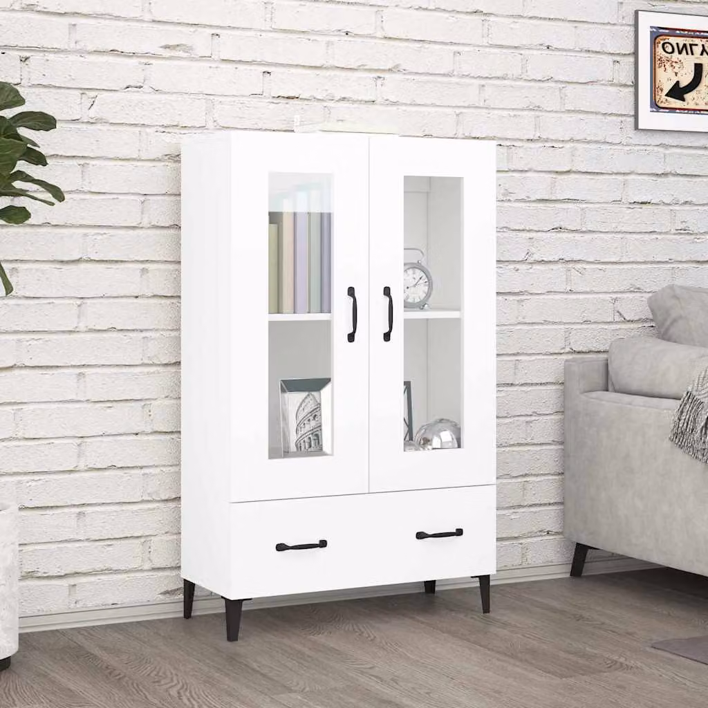 vidaXL Credenza Bianca in Legno Ingegnerizzato e Vetro L: 70 cm, P: 31 cm, H: 115 cm