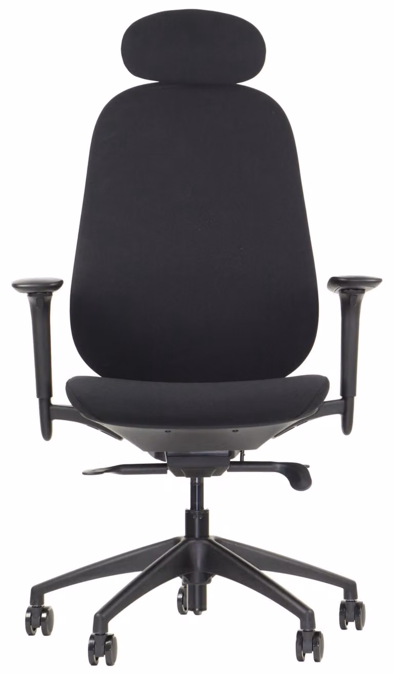 Sedia girevole ergonomica da ufficio LARSTON, base in nylon, braccioli regolabili, poggiatesta e supporto lombare, estensione del sedile, nero